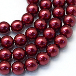 Rojo Oscuro Bicarbonato de vidrio pintado nacarado perla hebras grano redondo, marrón, 6~7 mm, agujero: 1 mm, sobre 145 unidades / cadena, 31.4 pulgada