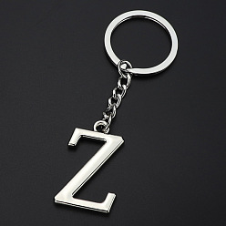 Letter Z Platinum Plated Alloy Pendant Keychains, with Key Ring, Letter, Letter.Z, 3.5x2.5cm
