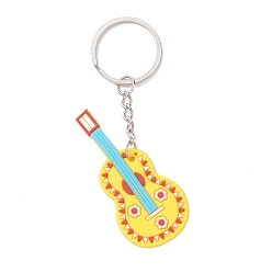 Musical Instruments Cartoon PVC Plastic Keychain, for Mexican Holiday Party Decoration Gift Keychain, Guitar Charms, Musical Instruments Pattern, 9.5cm, Pendant: 60x28x2.5mm
