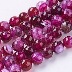 Medium Violet Red Natural Striped Agate/Banded Agate Beads Strands, Dyed, Round, Medium Violet Red, 10mm, Hole: 1.2mm, about 38pcs/strand, 15.75 inch