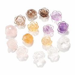 Mixed Stone Natural Mixed Gemstone Beads, Natural Smoky Quartz & Citrine & Rose Quartz & Amethyst & Quartz Crystal Bead, Flower, 12~16x11.5~15x7~11mm, Hole: 0.8~1mm