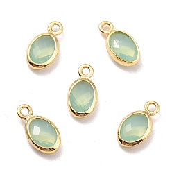 Dark Sea Green Eco-Friendly Brass with Glass Pendants,  Long-Lasting Plated, Lead Free & Cadmium Free & Nickel Free, Oval, Real 18K Gold Plated, Dark Sea Green, 9x4.5x2mm, Hole: 1.2mm