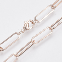 Or Rose Fabrication de collier de chaîne trombone ovale plat en laiton, avec fermoir pince de homard, or rose, 24.01 pouce (61 cm), lien: 18x5.5x1 mm