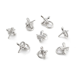 Platinum Rhodium Plated 925 Sterling Silver Peg Bails, with Jump Rings, Clover, Platinum, 6x5mm, Ring: 4.5x0.7mm, Pin: 0.7mm