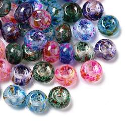 Couleur Mélangete Peint à la bombe perles européennes en verre, Perles avec un grand trou   , rondelle, couleur mixte, 12~13x9mm, Trou: 4mm