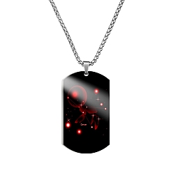 Cancer Stainless Steel Constellation Tag Pendant Necklace with Box Chains, Cancer, 23.62 inch(60cm)