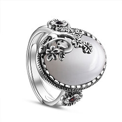 Blanco Shegrace 925 anillos de plata esterlina de Tailandia, con circonita cúbica de grado aaa y ojo de gato, de media caña con la flor, blanco, tamaño de 9, 19 mm