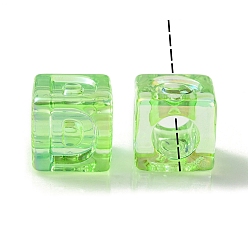 Lime UV Plating Rainbow Iridescent Acrylic Beads, Square, Lime, 12x12x12mm, Hole: 7mm