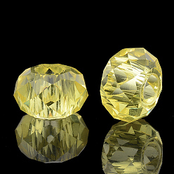 Amarillo Abalorios de acrílico, abalorios de grande agujero, facetados, Rondana plana, amarillo, 13~14x8~8.5 mm, agujero: 5.5 mm