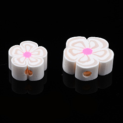 Antique White Handmade Polymer Clay Beads, Flower, Antique White, 7~10x7~11x3~5mm, Hole: 1.6mm