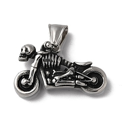 Antique Silver 304 Stainless Steel Pendants, Skull Motorbike Charm, Antique Silver, 20x32.5x10.5mm, Hole: 7.5x4mm