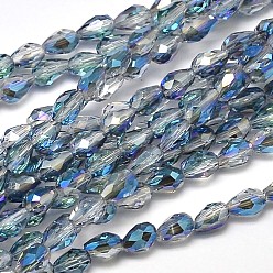 Clear Faceted Teardrop Half Rainbow Plated Transparent Electroplate Glass Beads Strands, Clear, 5x3mm, Hole: 1mm, about 100pcs/strand, 17.7 inch~19.6 inch