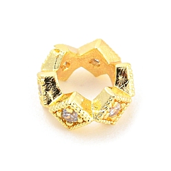 Real 18K Gold Plated Rack Plating Brass Micro Pave Cubic Zirconia European Beads, Large Hole Beads, Long-Lasting Plated, Lead Free & Cadmium Free, Round Ring with Rhombus, Real 18K Gold Plated, 8x3.8mm, Hole: 4.6mm