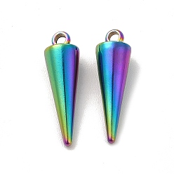Rainbow Color Ion Plating(IP) 201 Stainless Steel Pendants, Cone Charm, Rainbow Color, 18.5x5.5mm, Hole: 1.5mm