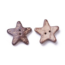 Coconut Brown 2-Hole Coconut Buttons, Star, Coconut Brown, 34~37x34~37x3~6mm, Hole: 2mm