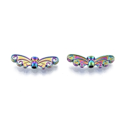 Rainbow Color Rack Plating Alloy Beads, Butterfly, Rainbow Color, 6.5x22x3.5mm, Hole: 1.8mm