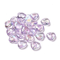 Pourpre Moyen Placage uv perles acryliques irisées arc-en-ciel, cœur, support violet, 22x22x9mm, Trou: 1.6mm