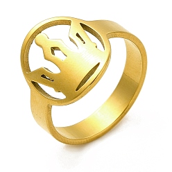 Золотой Ионное покрытие (ip) 201 перстни из нержавеющей стали, широкие кольца с полой короной для женщин, золотые, размер США 6 (16.5 мм), плоско-круглые: 15x12 mm