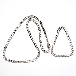 Stainless Steel Color 304 Stainless Steel Jewelry Sets, Figaro Chain Necklaces and Bracelets, with Lobster Claw Clasps, Faceted, Stainless Steel Color, 23.62 inch(600mm), 210mm(8-1/4 inch)