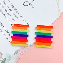 Rectangle Colgantes acrílicos con estampado de colores del arcoíris, patrón de rectángulo, 30x27.5x2 mm, agujero: 1.6 mm