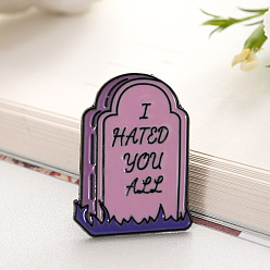 Hot Pink Halloween Theme Enamel Pin, Alloy Brooch for Backpack Clothes, Tombstone with Word I Need You All, Hot Pink, 30x21mm