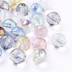 Couleur Mélangete Perles de verre tchèques galvanisées, arc-en-ciel plaqué, facette, ronde, couleur mixte, 13.5mm, Trou: 1.5mm, environ 40 pcs / sachet 