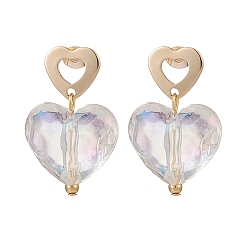Golden Transparent Acrylic Heart Dangle Stud Earrings, 201 Stainless Steel Drop Earrings with 316 Stainless Steel Pins for Women, Golden, 30mm, Pin: 0.6mm