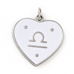 Libra 304 Stainless Steel Pendants, with Jump Rings and Enamel, Heart, Stainless Steel Color, Libra, 15x15x1.5mm, Hole: 2.8mm