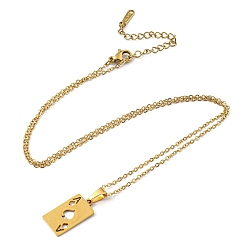 Golden 201 Stainless Steel Playing Card Pendant Necklace with Cable Chains, Golden, 17.87 inch(45.4cm)