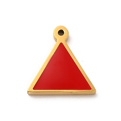 Rouge 304 Bijoux émaillés en acier inoxydable, charme triangulaire, or, rouge, 11.4x11x1.4mm, Trou: 1mm
