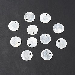 White Natural Capiz Shell Charms, Flat Round, White, 11x0.9mm, Hole: 1.5mm