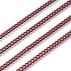 Rouge Foncé Électrophorèse 304 chaînes gourmettes en acier inoxydable, non soudée, avec bobine, rouge foncé, 3.5x2.8x0.5mm, environ 32.8 pieds (10 m)/rouleau