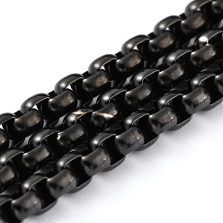 Electrophoresis Black 304 Stainless Steel Box Chains, Unwelded, with Spool, Electrophoresis Black, 3x3x1.5mm, 32.8 Feet(10m)/roll