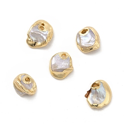 Light Gold Breloques pépites de perles keshi naturelles baroques, avec les accessoires en laiton, or et de lumière, 6~10x6~8x3~5mm, Trou: 1.2~1.4mm