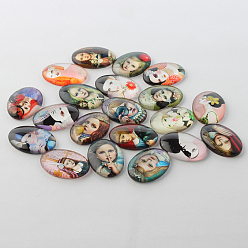 Mixed Color Women Theme Ornaments Glass Oval Flatback Cabochons, Mixed Color, 25x18x6mm