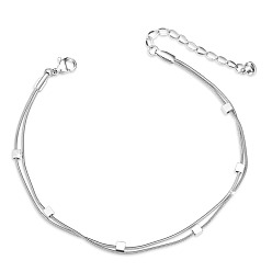 Platinum SHEGRACE Titanium Steel Multi-Strand Anklets, with Snake Chains and Cube Beads, Platinum, 7-7/8 inch(20cm)