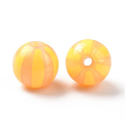 Or Perles acryliques opaques, poudre de scintillement, rond avec motif à rayures, or, 15.5x15mm, Trou: 3mm
