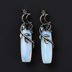 Opalite Synthetic Opalite Big Pendants, with Rack Plating Brass Findings, Cadmium Free & Lead Free, Faceted, Column with Branch, 55.5~57x15x13.5~14mm, Hole: 6x4mm