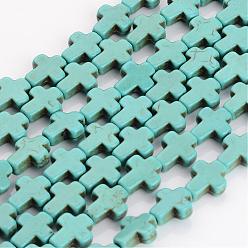 Turquoise Synthetic Turquoise Beads Strands, Dyed, Cross, Turquoise, 10x8x3mm, Hole: 1mm, about 38pcs/strand, 15 inch