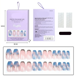 Cornflower Blue Gradient Color Plastic Full Cover False Nail Tips, Press-On Nail Art Detachable Manicure, Trapezoid, Cornflower Blue, 17.1~22.8x7~13.6mm, 24pcs/box