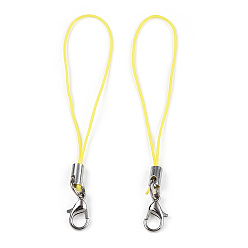 Yellow Polyester Cord Mobile Straps, with Platinum Plated Alloy Findings, Yellow, 6.5~7cm