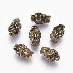 Bronze Antique Perles en alliage de tête de bouddha de style tibétain, sans cadmium et sans nickel et sans plomb, bronze antique, 16x9.5x10mm, Trou: 2mm, environ215 pcs / 1000 g