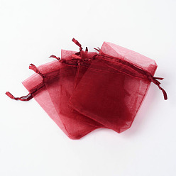 Rouge Foncé Sacs-cadeaux en organza avec cordon de serrage, pochettes à bijoux, fête de mariage sacs-cadeaux de faveur de noël, rouge foncé, 23x17 cm