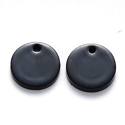 Noir Breloques opaques en acétate de cellulose (résine), plat rond, noir, 13.5x2.5mm, Trou: 1.5mm