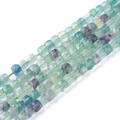 Fluorine Fluorite naturel chapelets de perles, facette, cube, 3.5~4x3.5~4x3.5~4mm, Trou: 0.8mm, Environ 101~107 pcs/chapelet, 14.76 pouces ~ 15.55 pouces (37.5~39.5 cm)