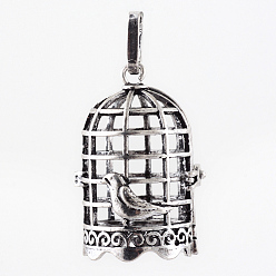 Античное Серебро Подвески из латуни, для ожерелья, клетка, античное серебро, 38x26x22 мм, отверстия: 4x8 мм, Внутренняя мера: 18x23 мм
