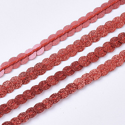 Rouge Foncé Accessoires en plastique ornement paillette brins de perles, avec de la poudre de paillettes, paillettes garniture, plat rond, rouge foncé, 6x0.3mm, trou: 1.2 mm, environ 100 verges / rouleau