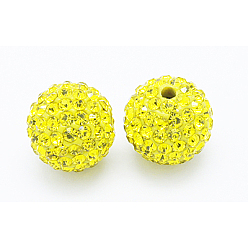 Jaune Grade a des perles de strass, perles de boule pave disco , résine et de kaolin, ronde, jaune, pp 9 (1.5 mm), 1.6 mm, Trou: 8mm