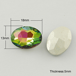 Colorido Accesorios de vidrio, espalda plateada, facetados, oval, colorido, 13x18x5 mm