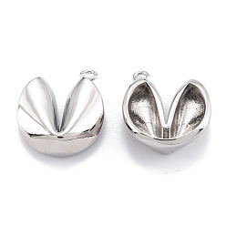 Real Platinum Plated Brass Pendants, Long-Lasting Plated, Fortune Cookie Charms, Real Platinum Plated, 17x15x5.5mm, Hole: 1.6mm